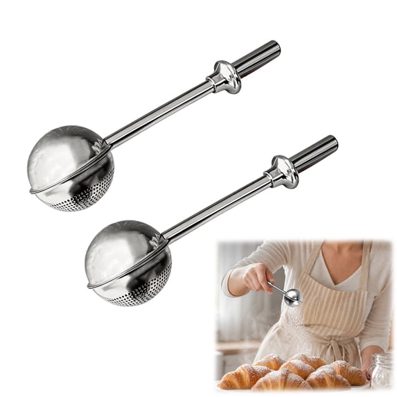 Powdered Sugar Shaker Duster, Flour Duster & Sifter, 18/8 Stainless Steel Spring-Operated Handle Dispenser for Sugar Flour Spices(2pcs)
