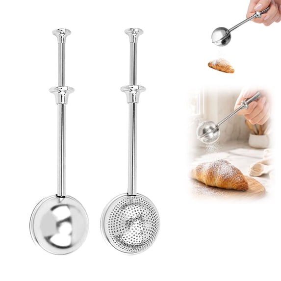 Powdered Sugar Shaker Flour Duster, Flour Dispenser Shaker with 18/8 Stainless Steel Spring-Operated Handle for Sugar Flour and Spices(1PC,Combination )