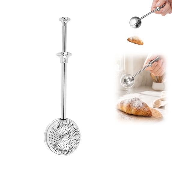 Powdered Sugar Shaker Flour Duster, Flour Dispenser Shaker with 18/8 Stainless Steel Spring-Operated Handle for Sugar Flour and Spices(1PC,Fully recessed )