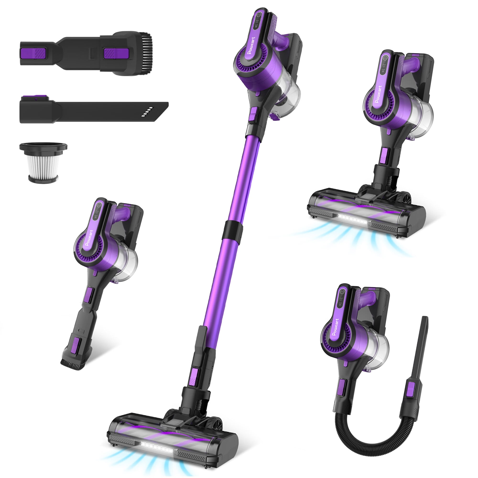 POWEART V870 Purple Cordless Vacuum, 30KPa Suction, 350W Motor, 8-in-1 Cleaner