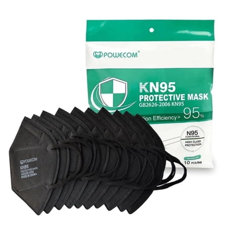 Powecom KN95 Black Earloop Face Masks, 10 Count Pack
