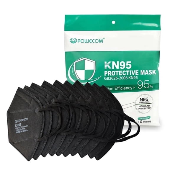 Powecom KN95 Black Earloop Face Masks, 10 Count Pack
