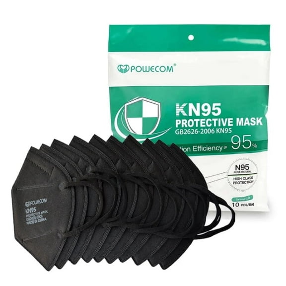 Powecom KN95 Black Earloop Face Masks, 120 Count Pack, 1200 Piece