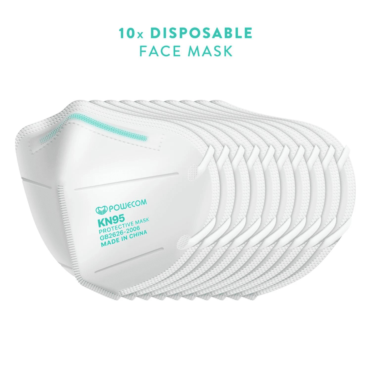 Powecom KN95 White Earloop Face Masks, 120 Count Pack, 1200 Piece