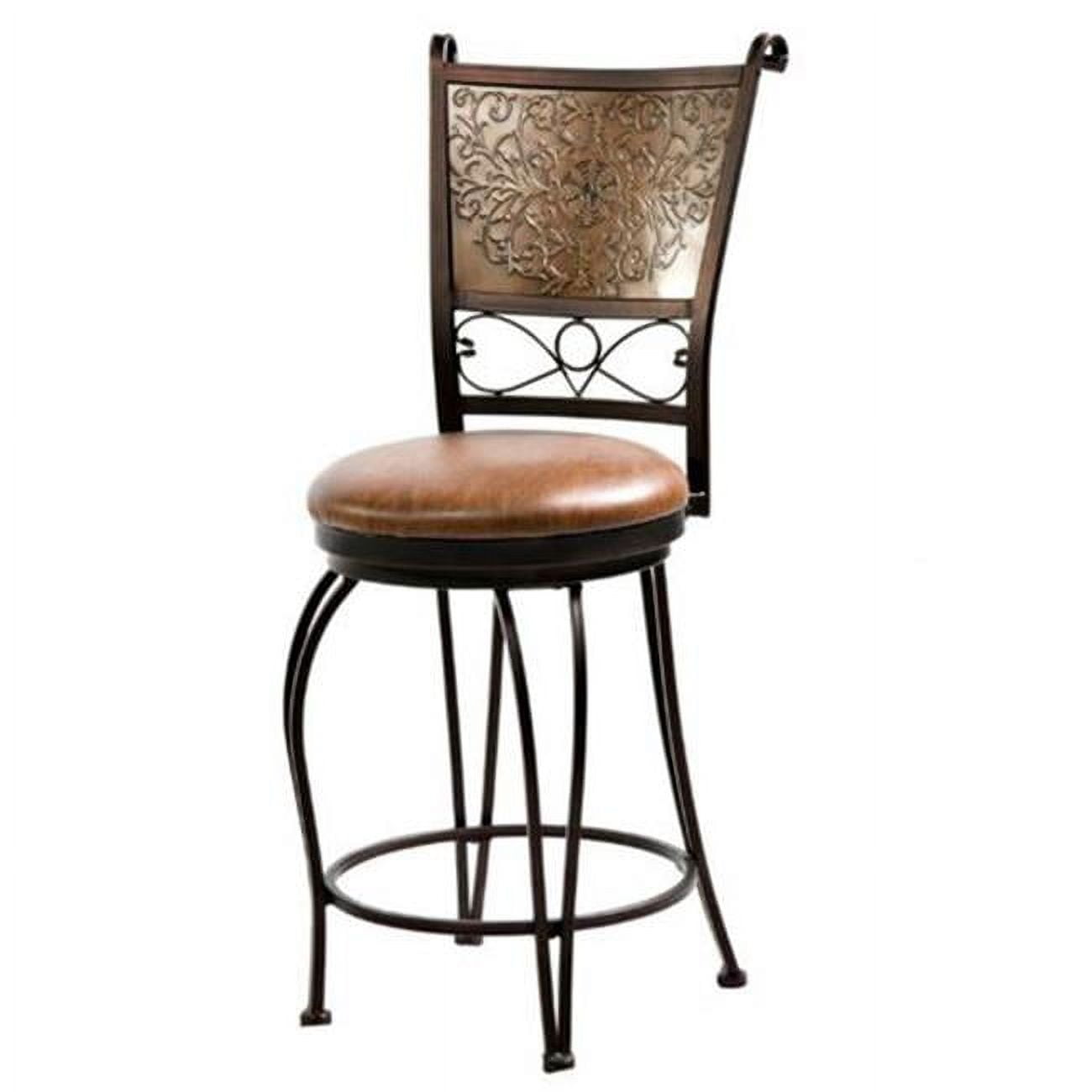 Bronze and Muted Copper 24" Swivel Counter Stool with Brown Faux Leather Seat