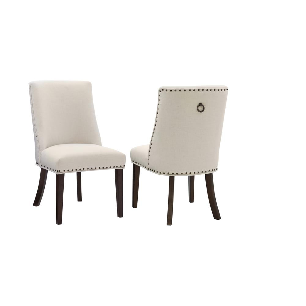 Espresso Natural Wood Upholstered Dining Chair with Linen Seat