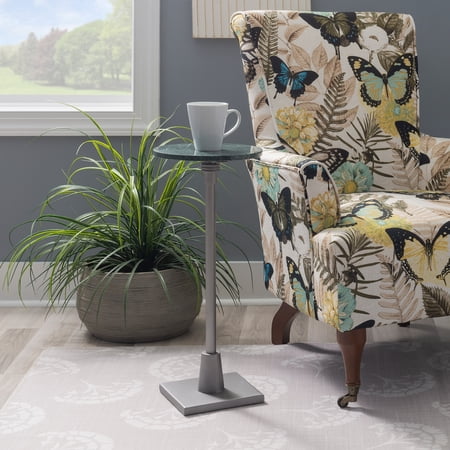 Powell Barra Round Adjustable Height Indoor Accent Drink Table, 25-30" Tall, Silver/Green Marble