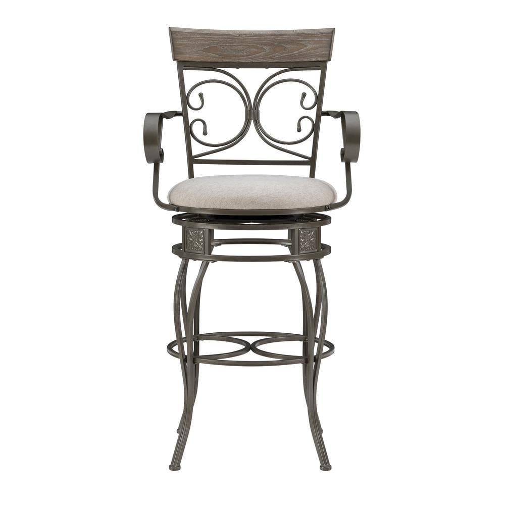 Elegant Oversized Swivel Bar Stool with Gray Wash and Pewter Frame