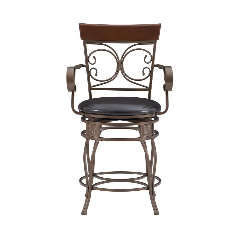 Bronze & Dark Brown Faux Leather High-Back Swivel Counter Stool