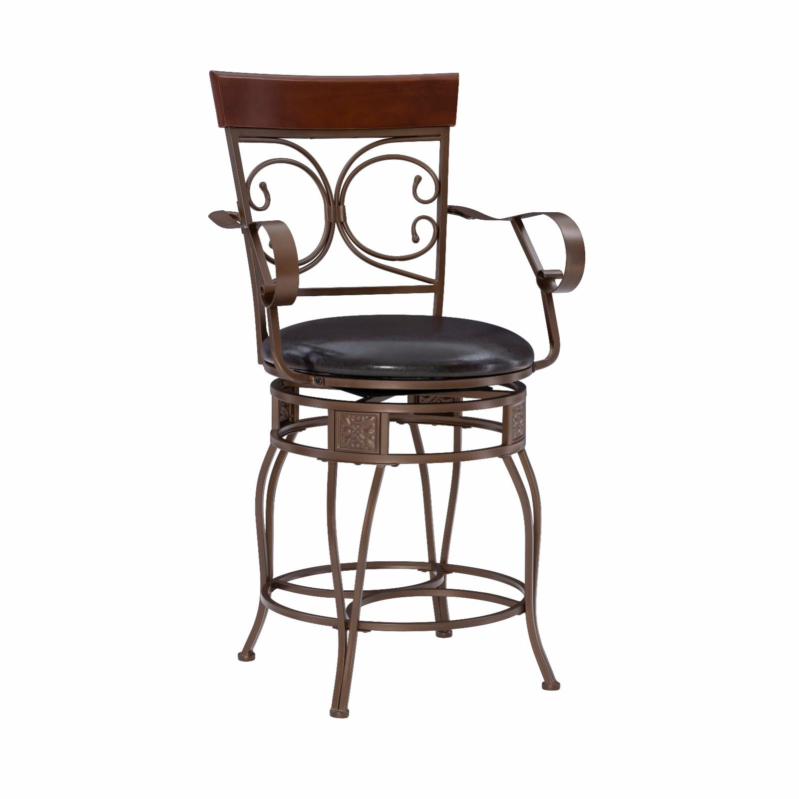 Bronze & Dark Brown Faux Leather High-Back Swivel Counter Stool