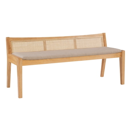 Powell Bilberry Upholstered Bench with Rattan Cane Back, Natural/Beige