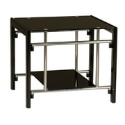 Powell Black Glass and Metal Indoor End Table with Shelf, 22 Tall, Black/Chrome