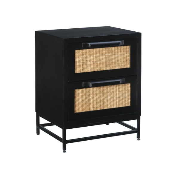 Powell Blair Rattan 2-Drawer Cabinet, Black