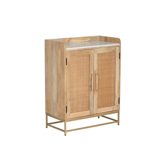 Powell Blair Rattan Bar Cabinet with Marble Top, Natural