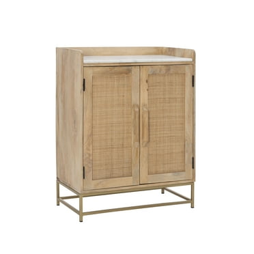 Powell Blair Rattan Bar Cabinet with Marble Top, Natural