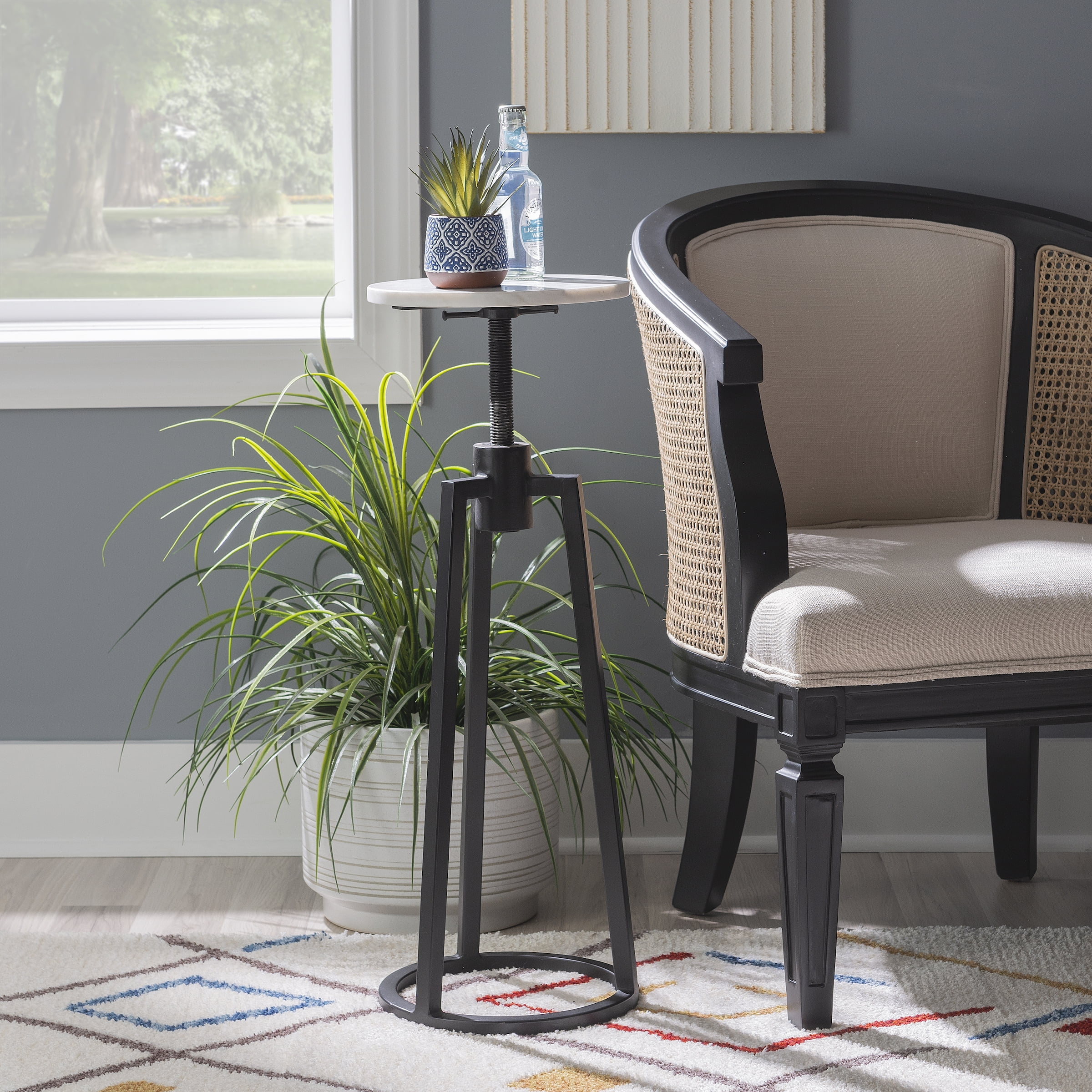 Powell Bowers Round Adjustable Height Drink Table, Black with White ...