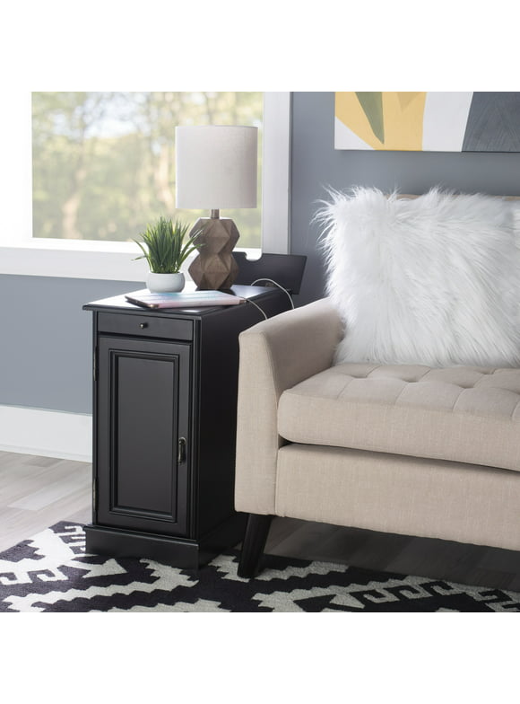 Powell Butler Accent Table with USB and Electrical Charging Station, Black