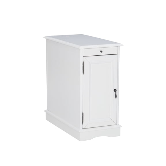 Linon Bartow Multi Function Storage Accent Table Charging Station in White Wood