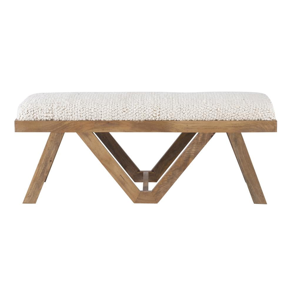 Off-White Shaggy Cushion Brown Mango Wood Bench