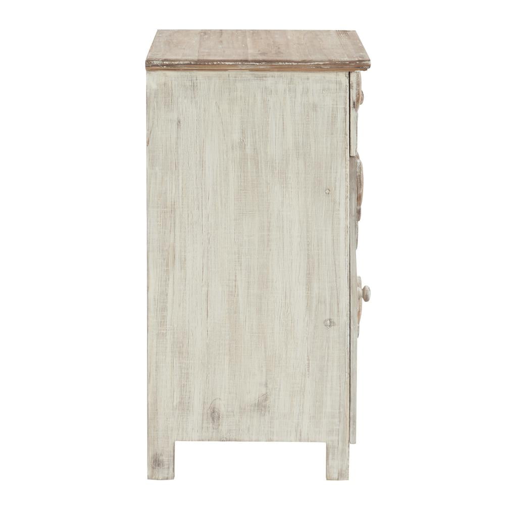 Natural and Distressed White Coastal Wood Storage Side Table