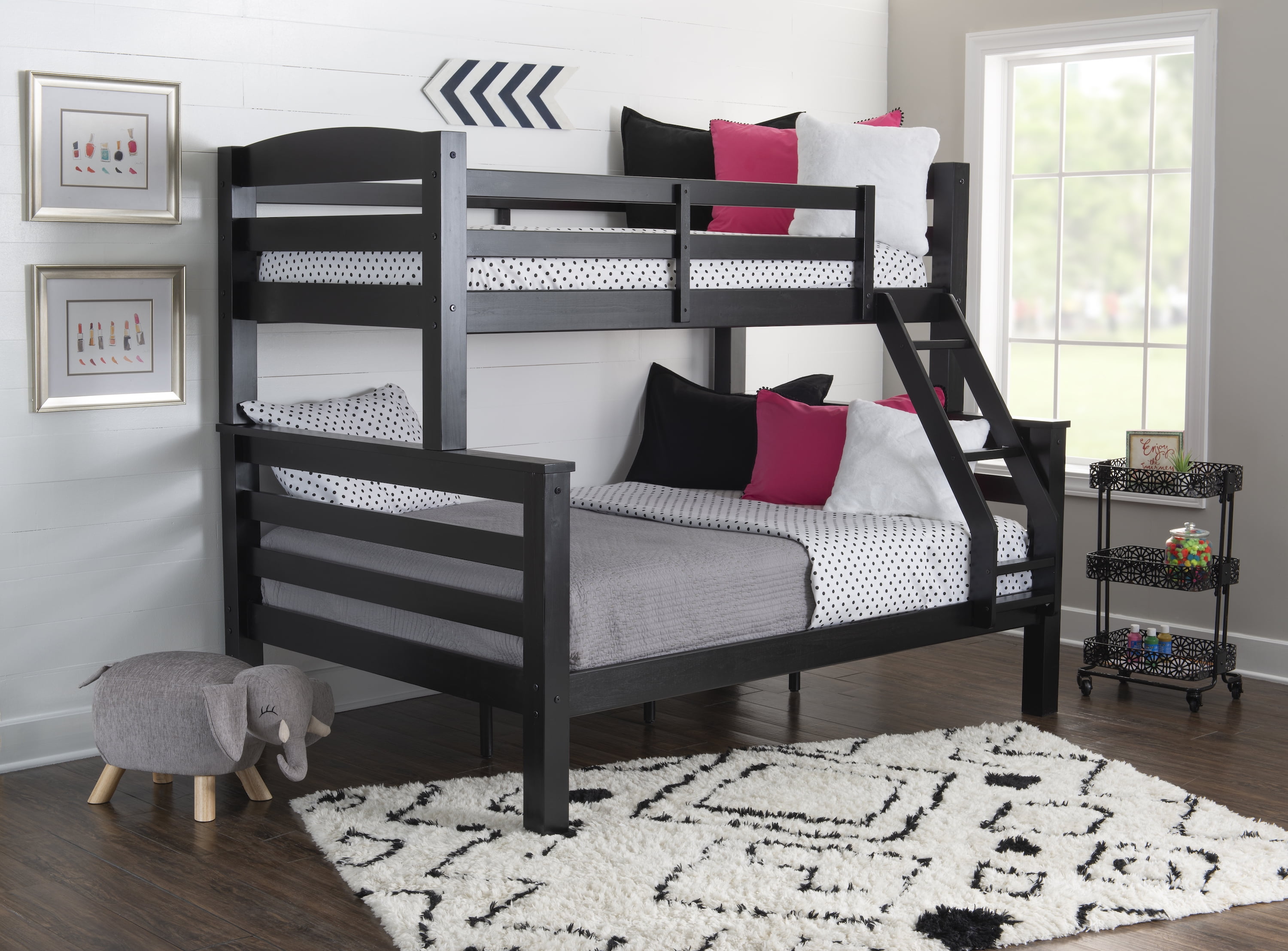 Free Shipping! Powell Wooden Twin Over Full Bunk Bed with Built-In