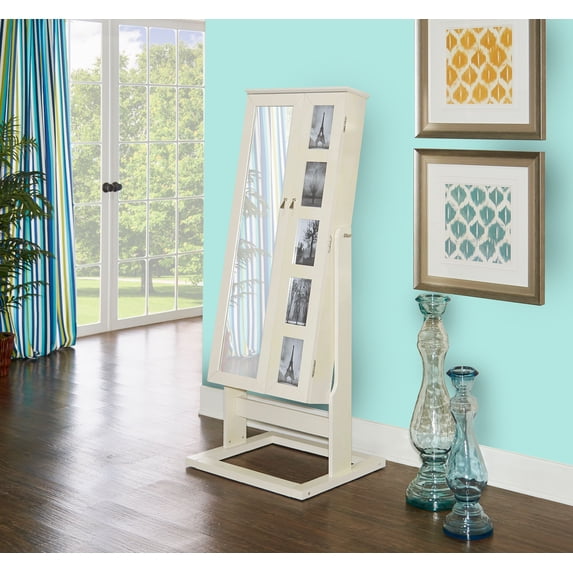 Powell Cheval Photo Jewelry Armoire With Five-Photo Display, White