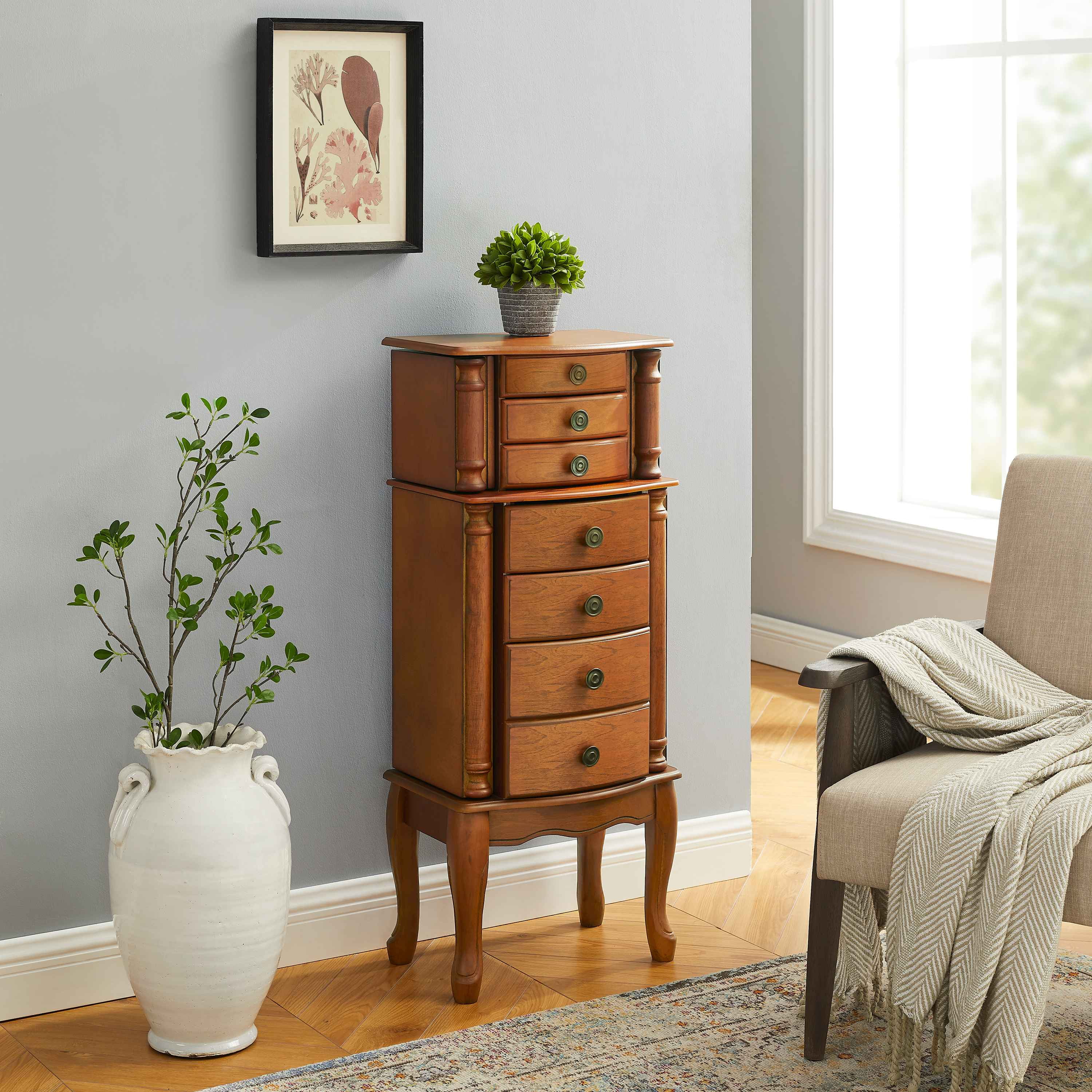 Powell Classic Cherry Jewelry Armoire with Drawers and Mirror