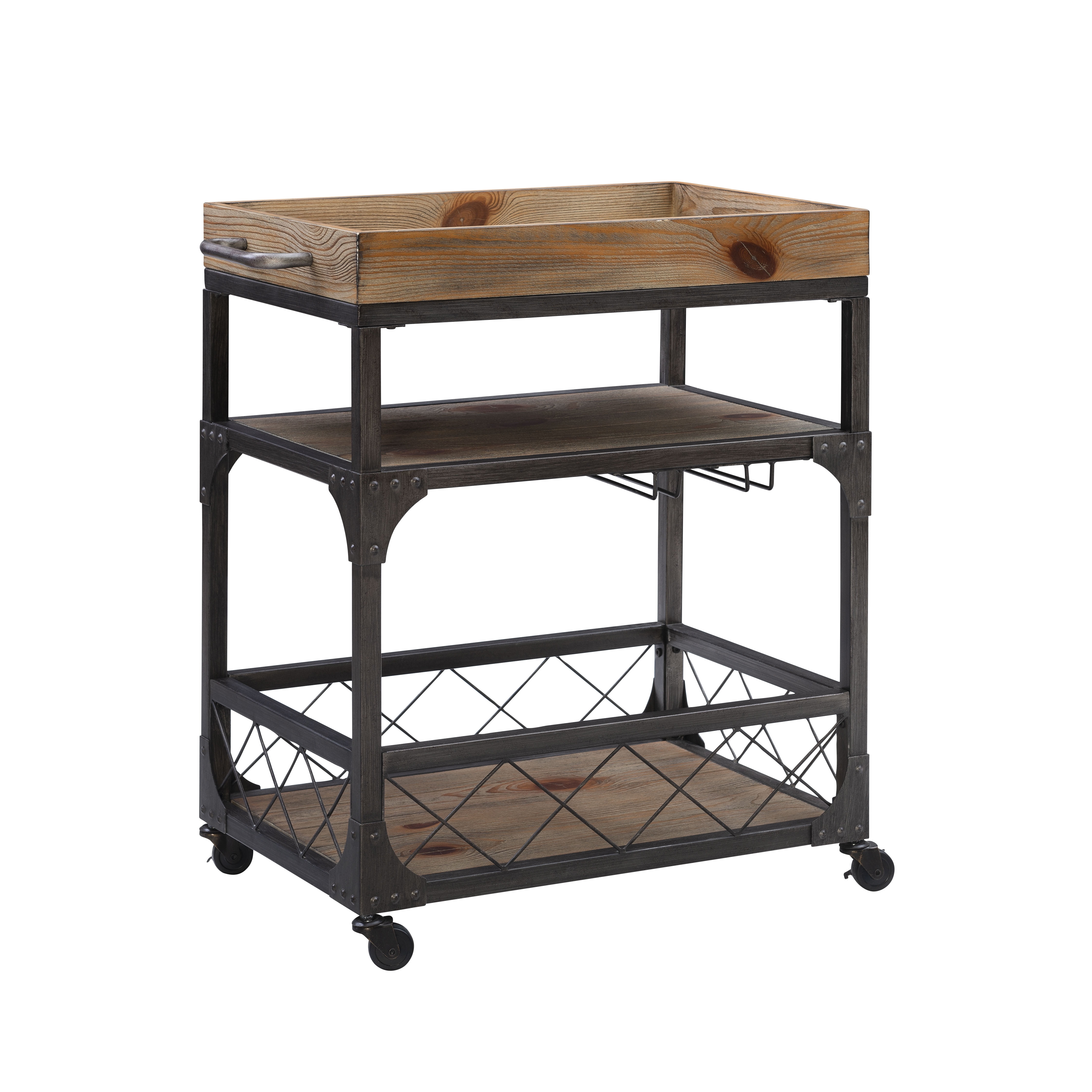 L. Powell Company Brown Metal Base with Wood Top Kitchen Cart (31-in x 18.13-in x 31.88-in) L. Powell Company Brown Metal Base with Wood Top Kitchen Cart (31-in x 18.13-in x 31.88-in)