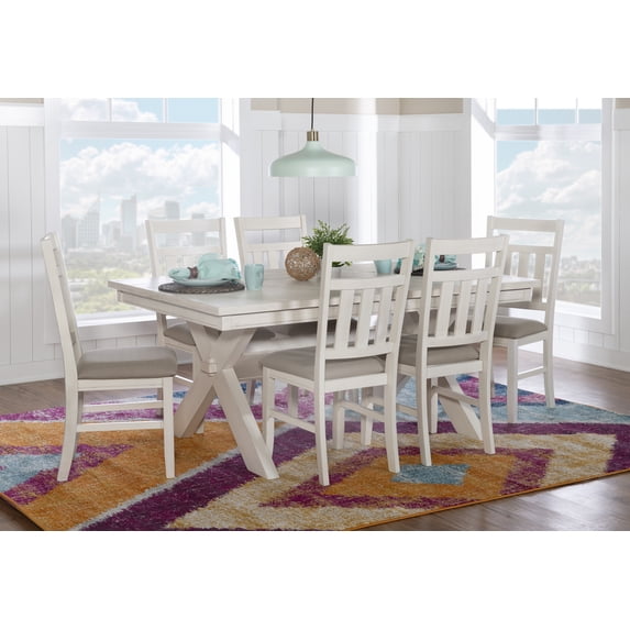 Powell Correll 7-Piece Dining Set, Smokey White Finish with Tan Fabric