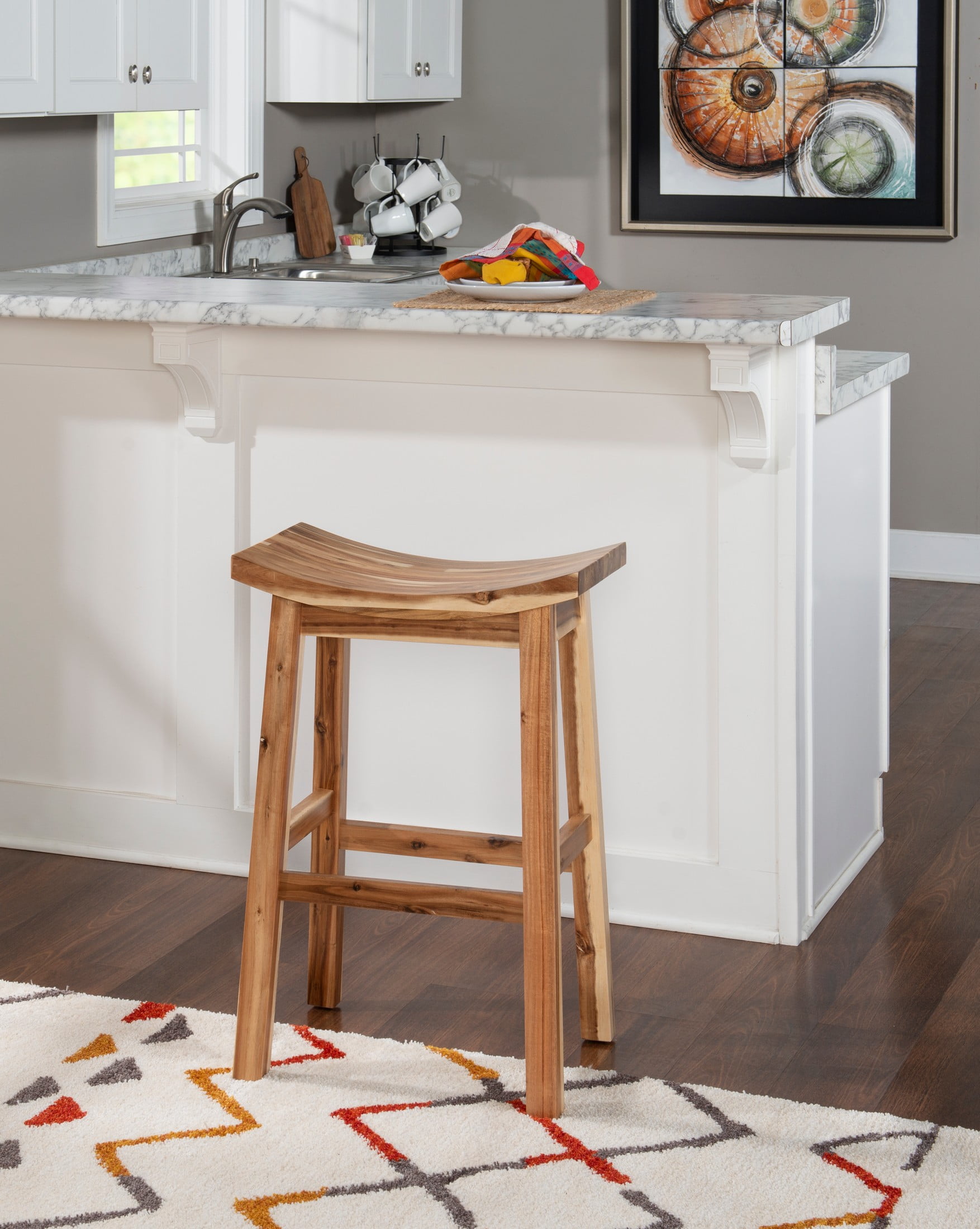 Natural Acacia Wood 30" Backless Saddle Bar Stool