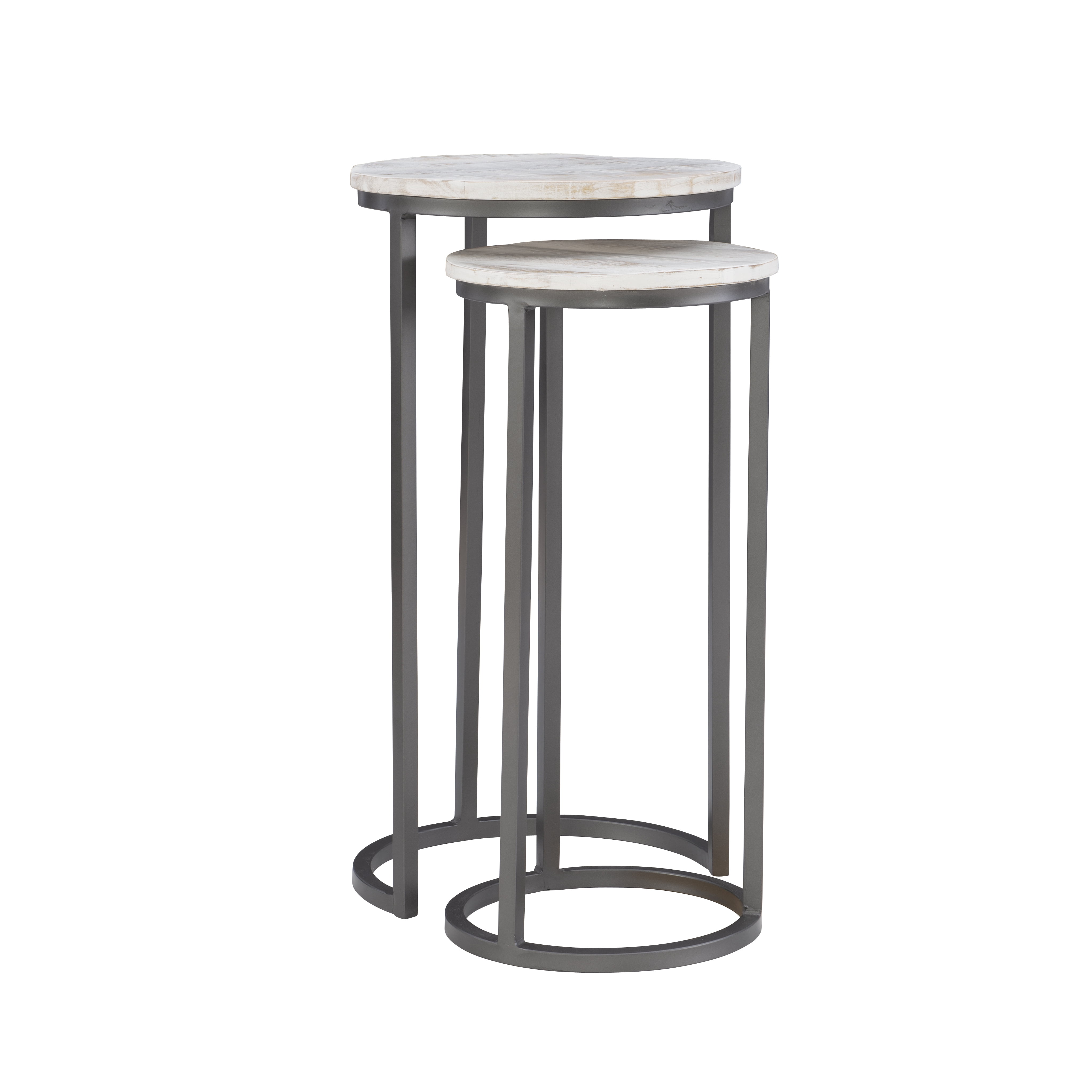 Powell Darden Indoor Modern Nesting Metal Round End Tables, Dark Gray/White Faux Marble, Set of 2