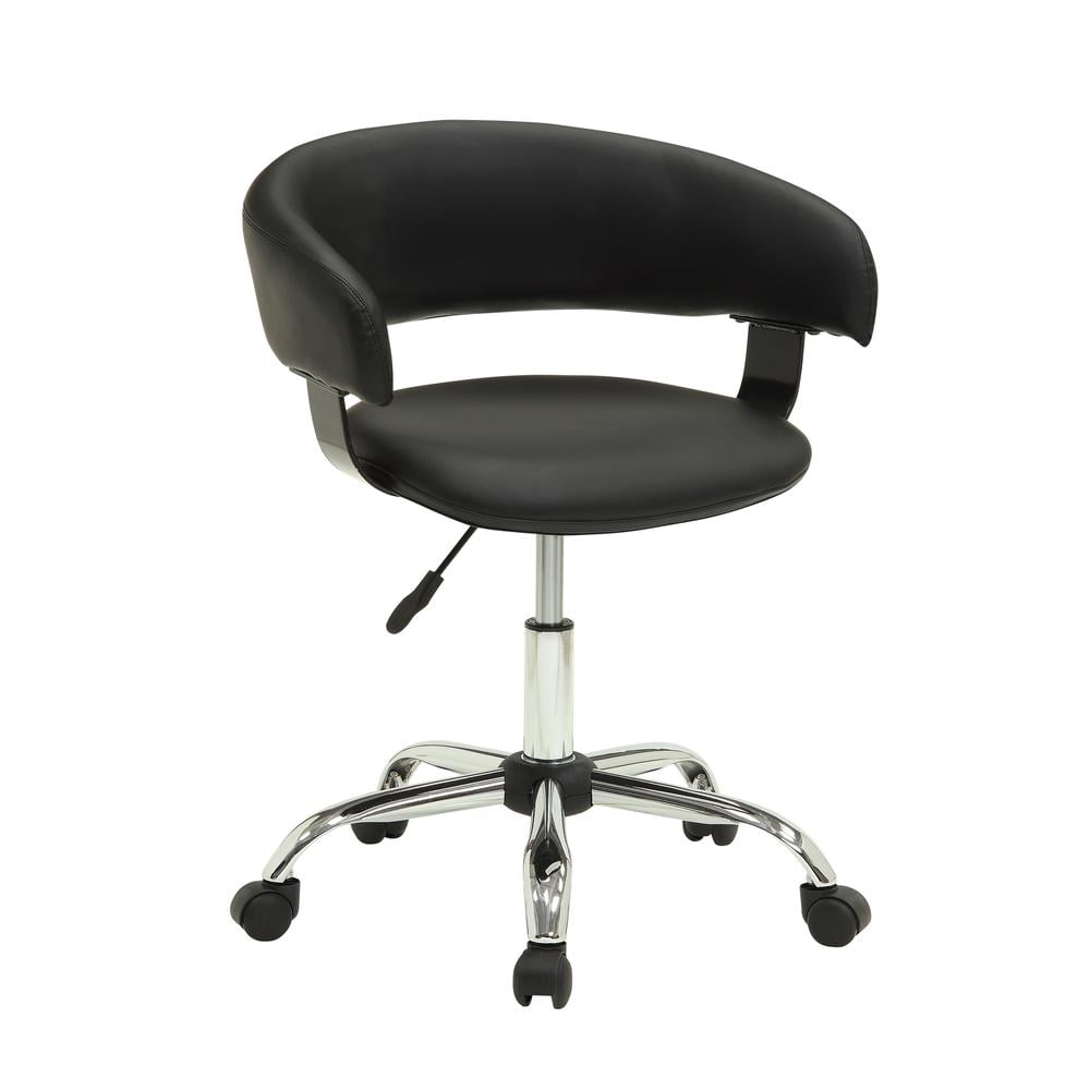 Black Faux Leather Swivel Desk Chair with Chrome Base