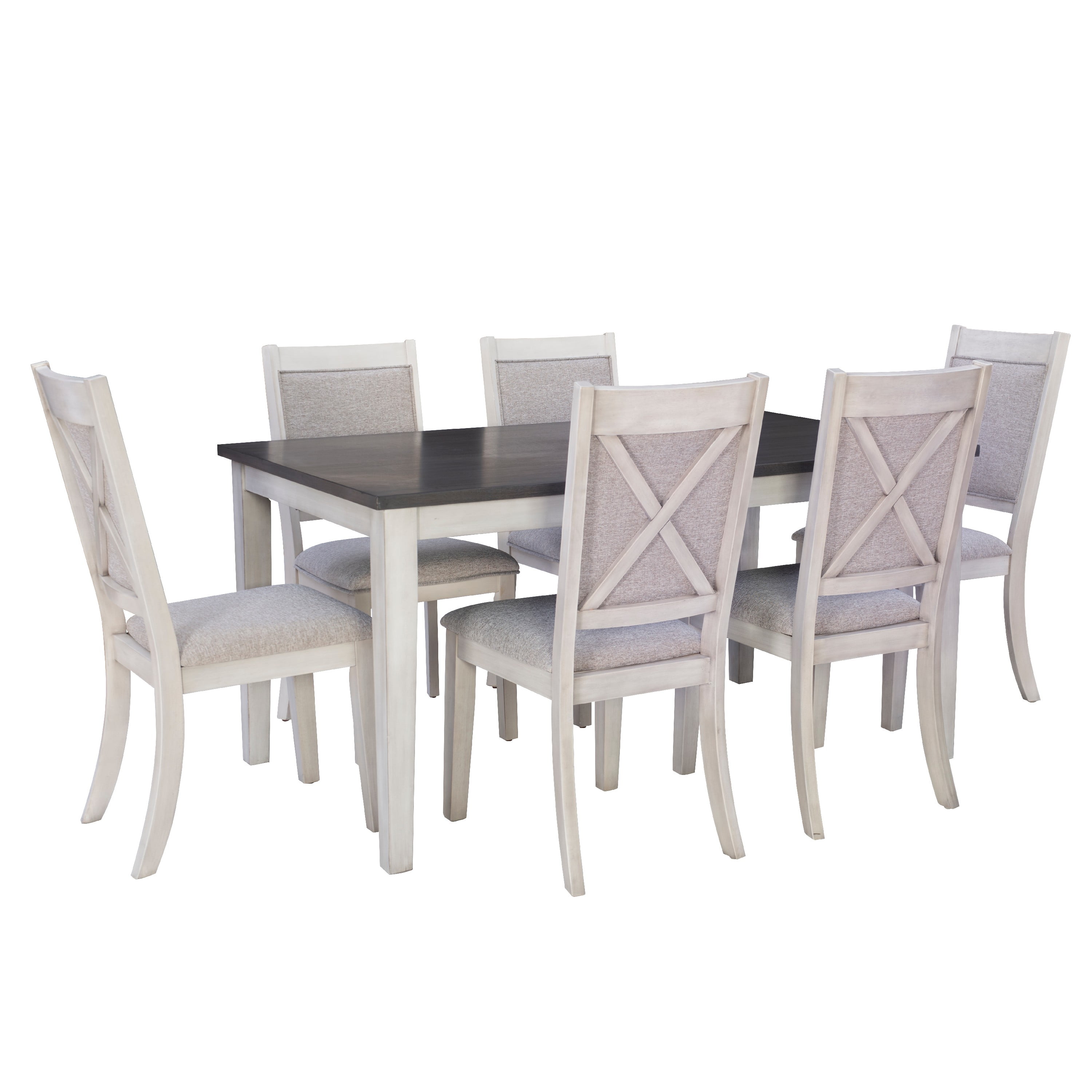 Powell Drew 7-Piece Farmhouse Acacia Dining Table with Chairs, White/Gray