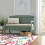 Powell Elliana Storage Bench, Teal Finish with Beige Fabric