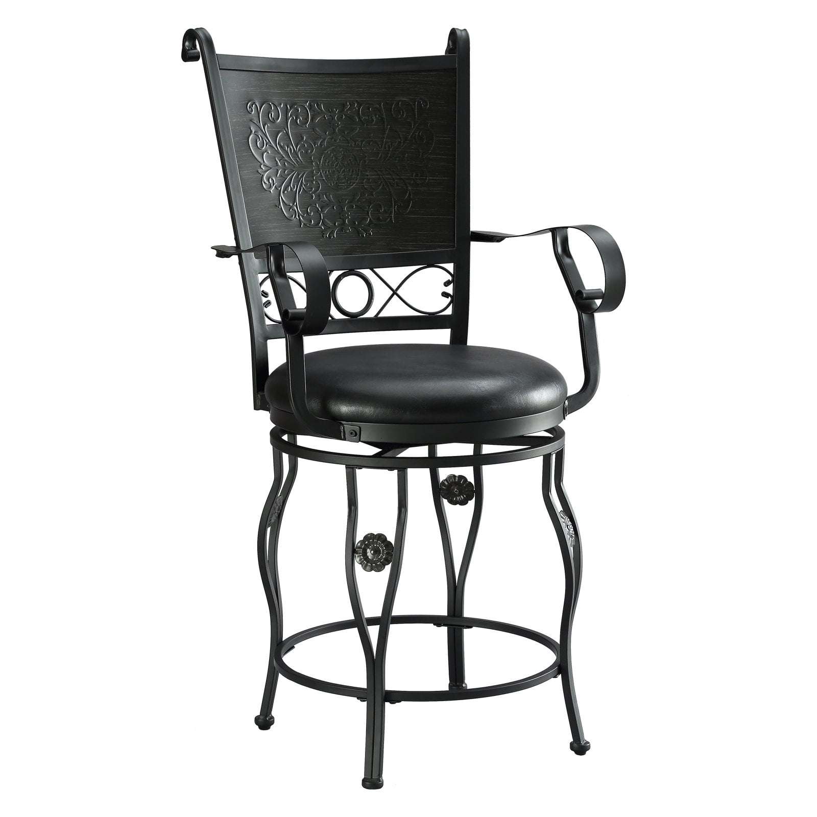 Ellie Big & Tall Black Metal Counter Stool with Faux Leather Seat