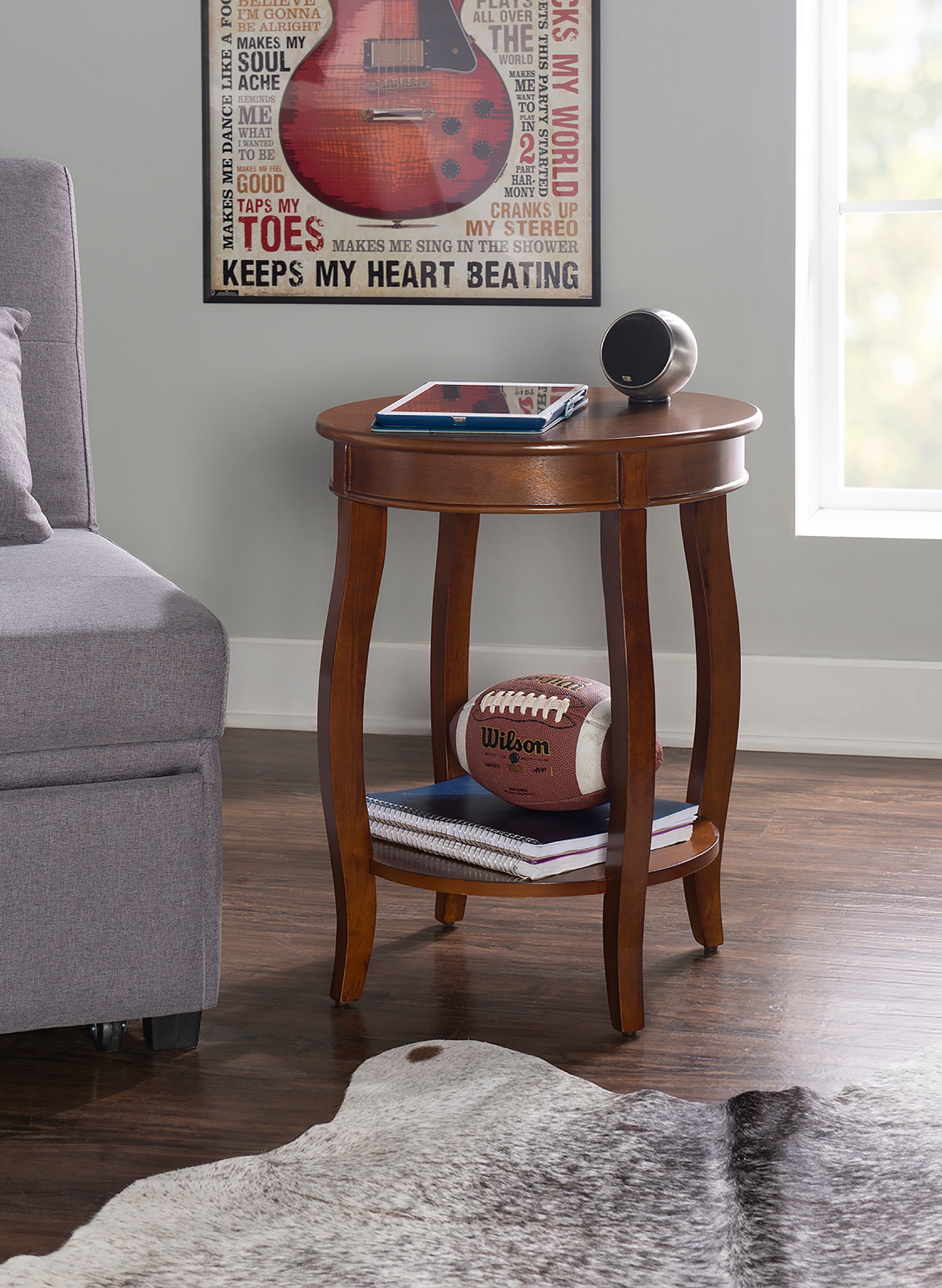 Powell Fiore Round Indoor Accent Side Table with Shelf, 24" Tall, Dark ...
