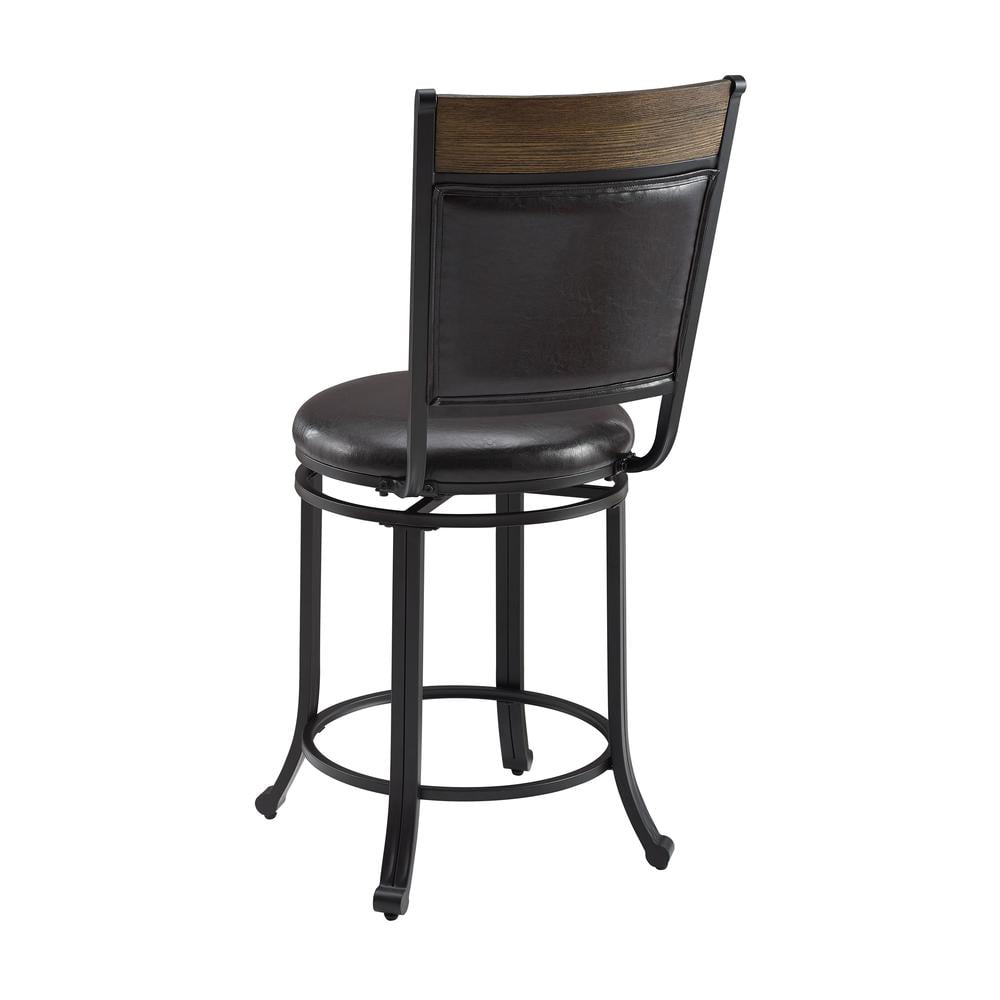 Rustic Umber 24'' Swivel Counter Stool with Brown Leather Seat