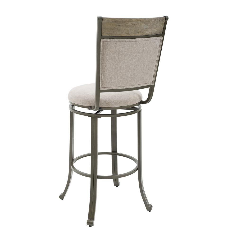 Pewter 30" Swivel Bar Stool with Beige Fabric and Wood