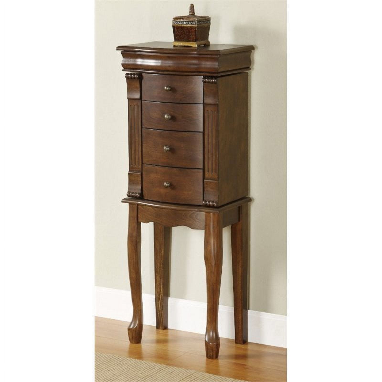 Louis Philippe Walnut Finished Jewelry Armoire, Black Lining, Jewelry