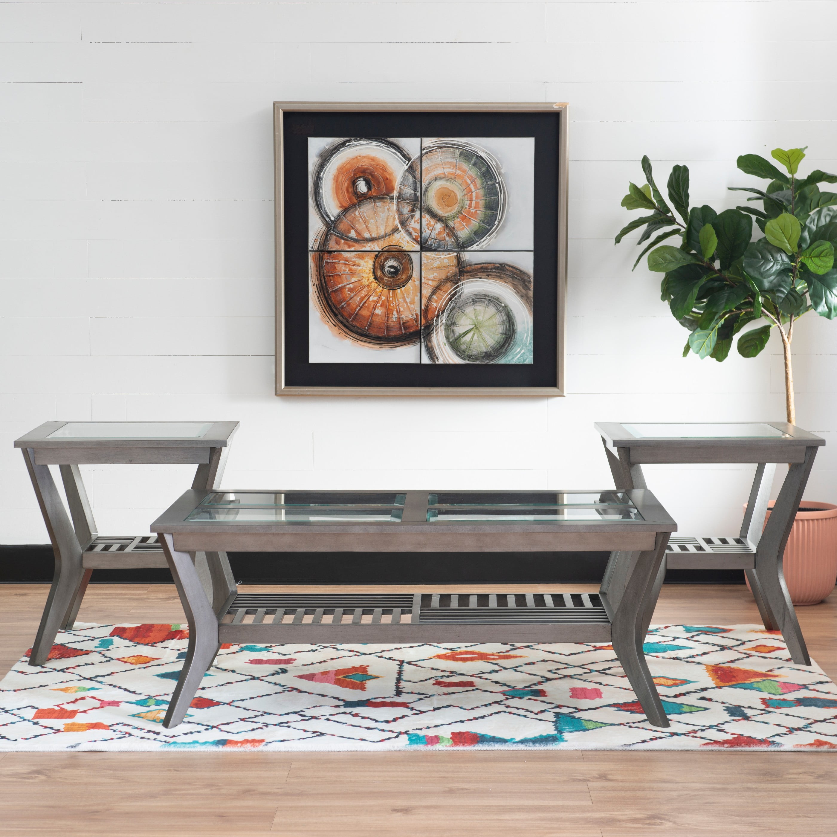 Glass 3 piece coffee table set deals