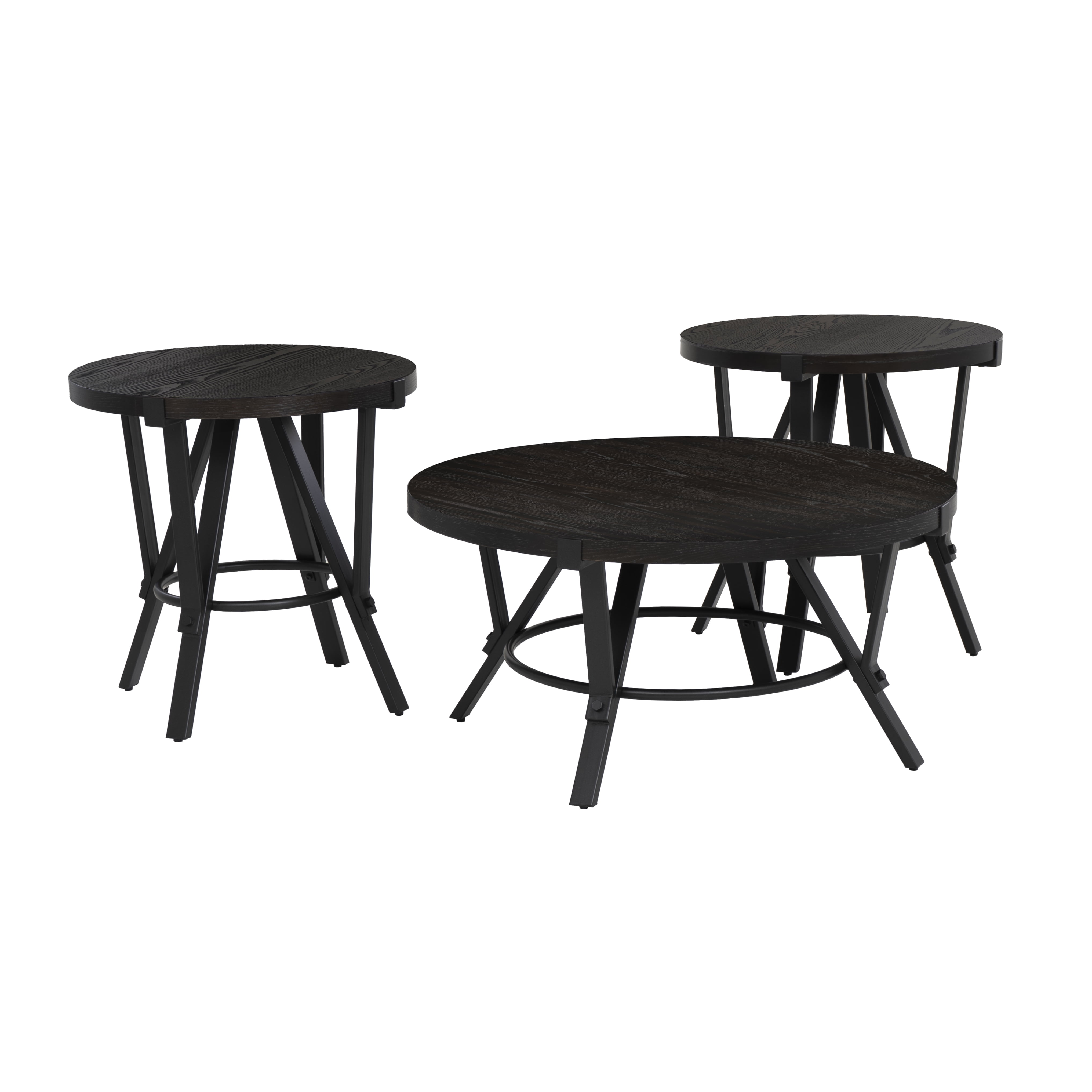 Powell Gerald 3-Piece Round Metal Occasional Table Set, Gray