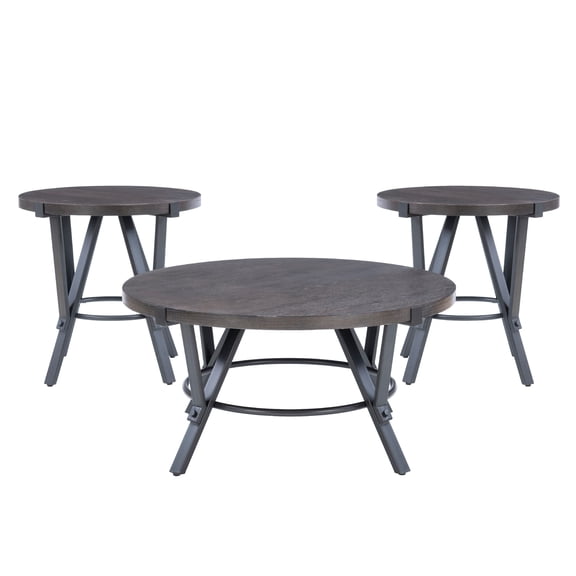 Powell Gerald 3-Piece Round Metal Occasional Table Set, Gray