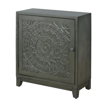 Farmhouse Inspired Accent Cabinet Lattice Work Front, Distressed Grey ...