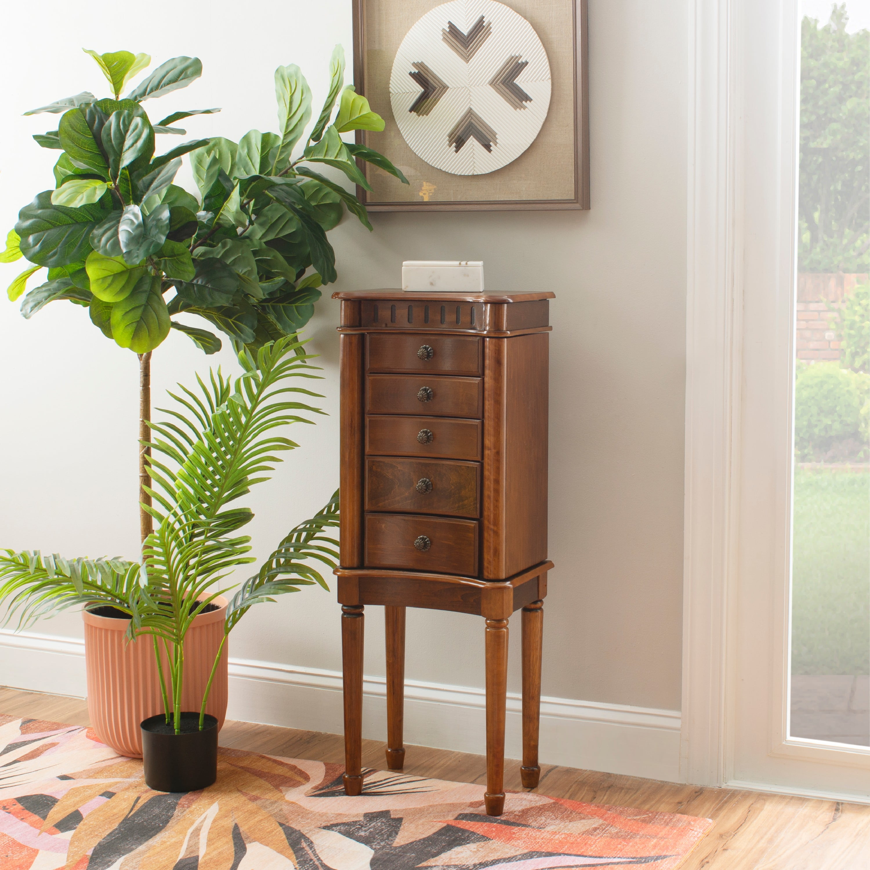 Powell Grace Wood Jewelry Armoire, Walnut Finish with Black Felt Lining