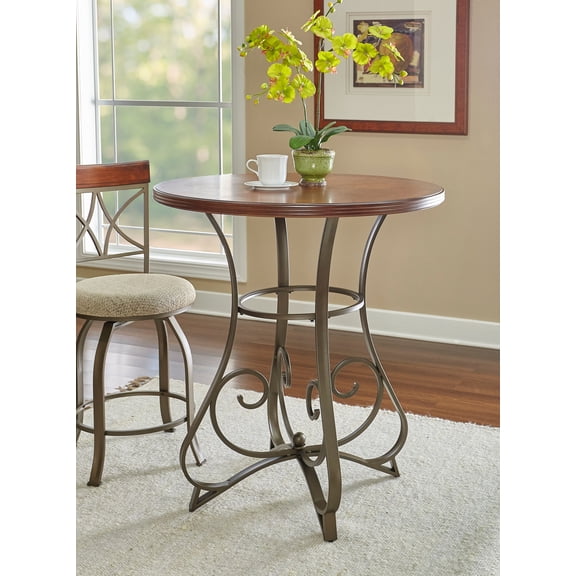 Powell Hamilton Round Pub Table, Matte Pewter and Bronze