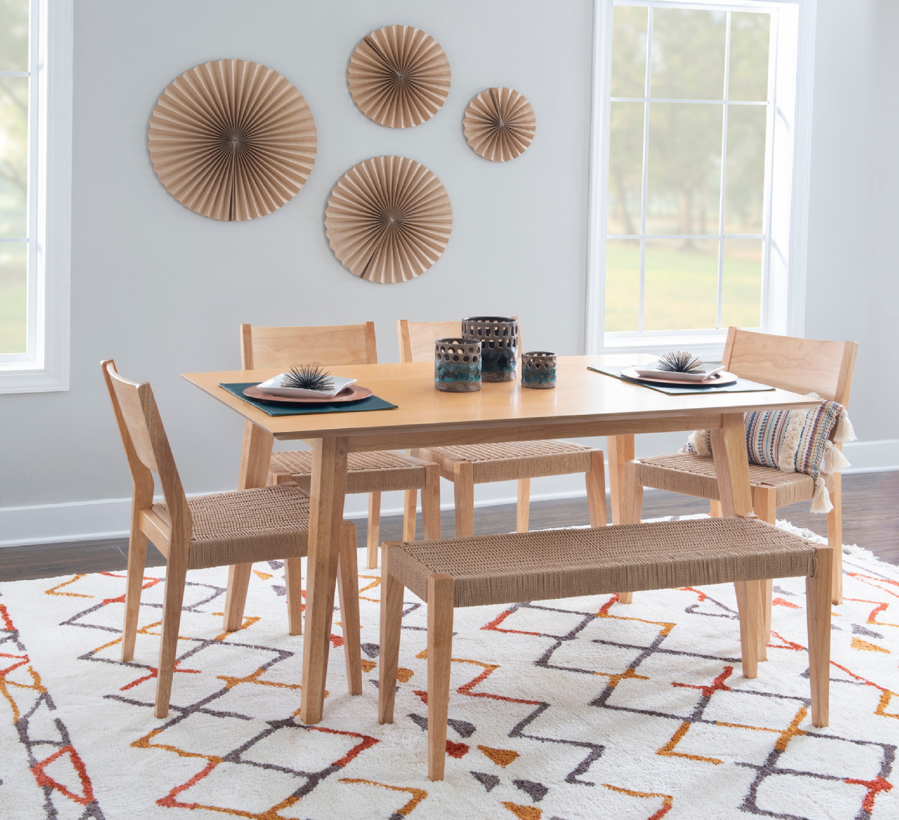 Powell Holden Mid-Century Modern 6-Piece Dining Set, Natural
