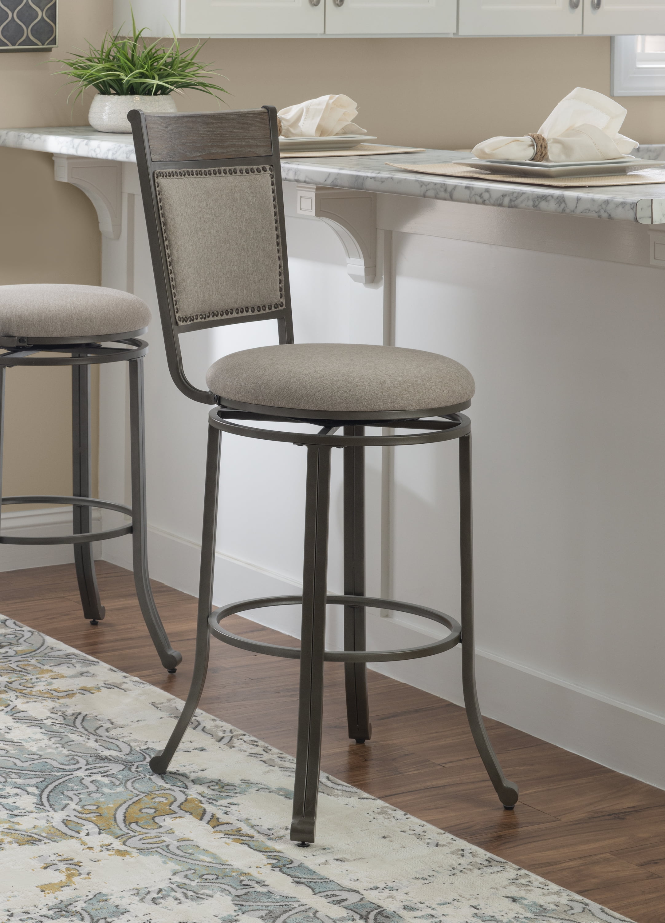Powell Holloway 29.5" Metal Bar Stool with Swivel, Pewter