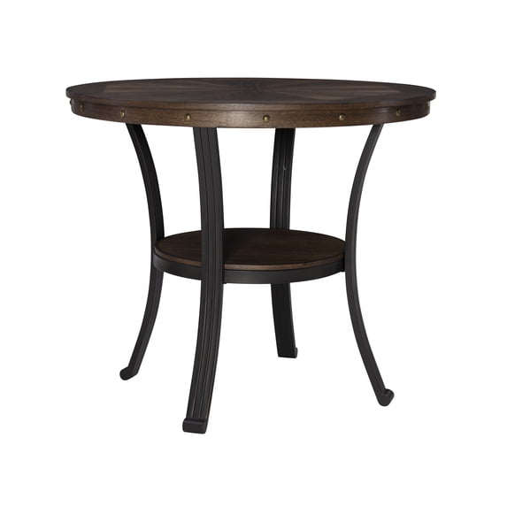Powell Holloway Round Counter Height Dining Table with Shelf, Rustic Umber