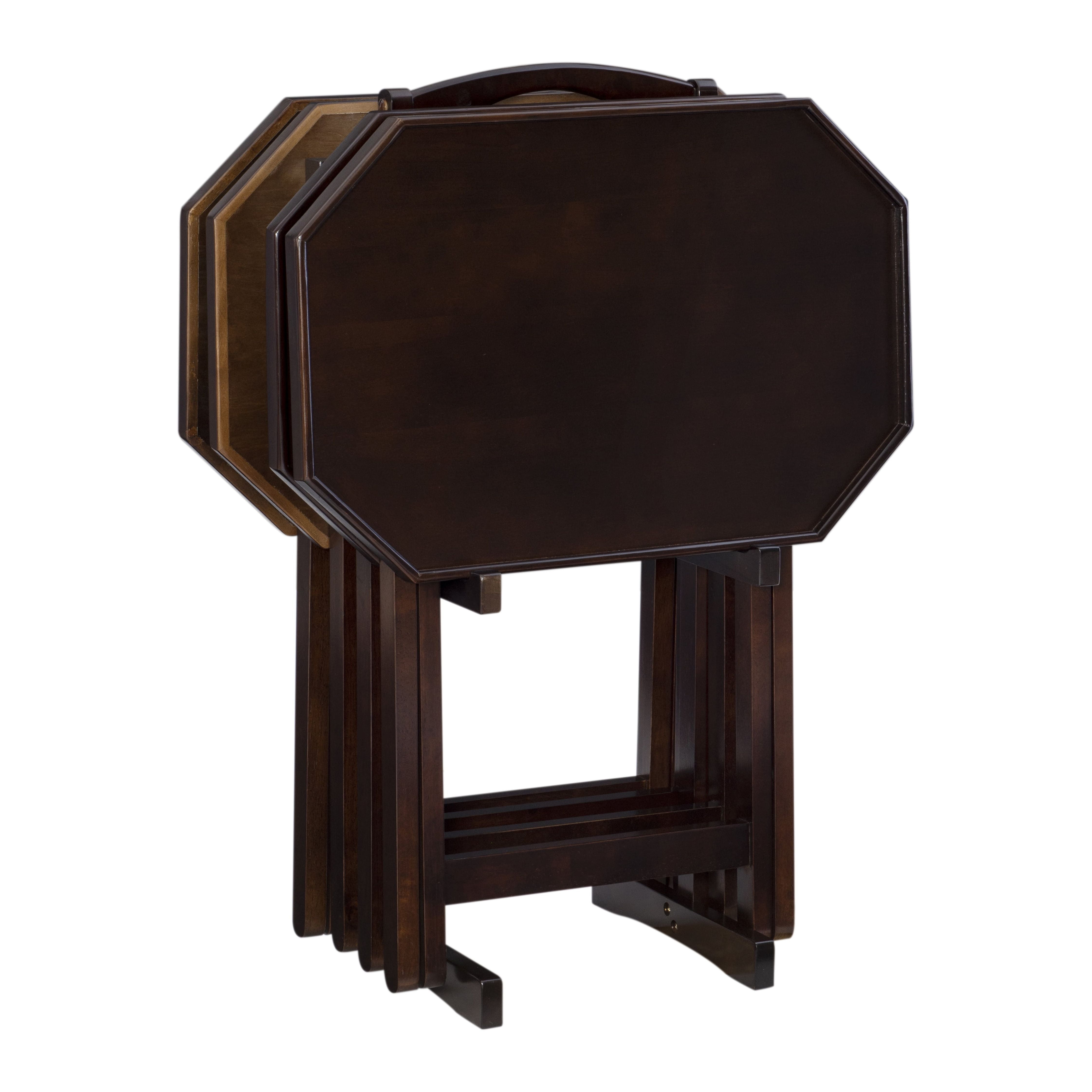 Espresso Finish Octagonal Top 5-Piece Folding Tray Table Set