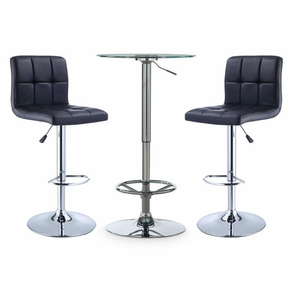 Powell Jenna 3-Piece Pub Set with Armless Upholstered Bar Stools - Black Faux Leather